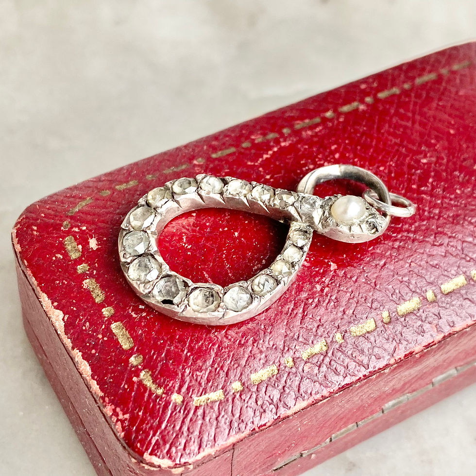 Thumbnail: Antique silver and rose cut paste set infinity snake charm/pendant