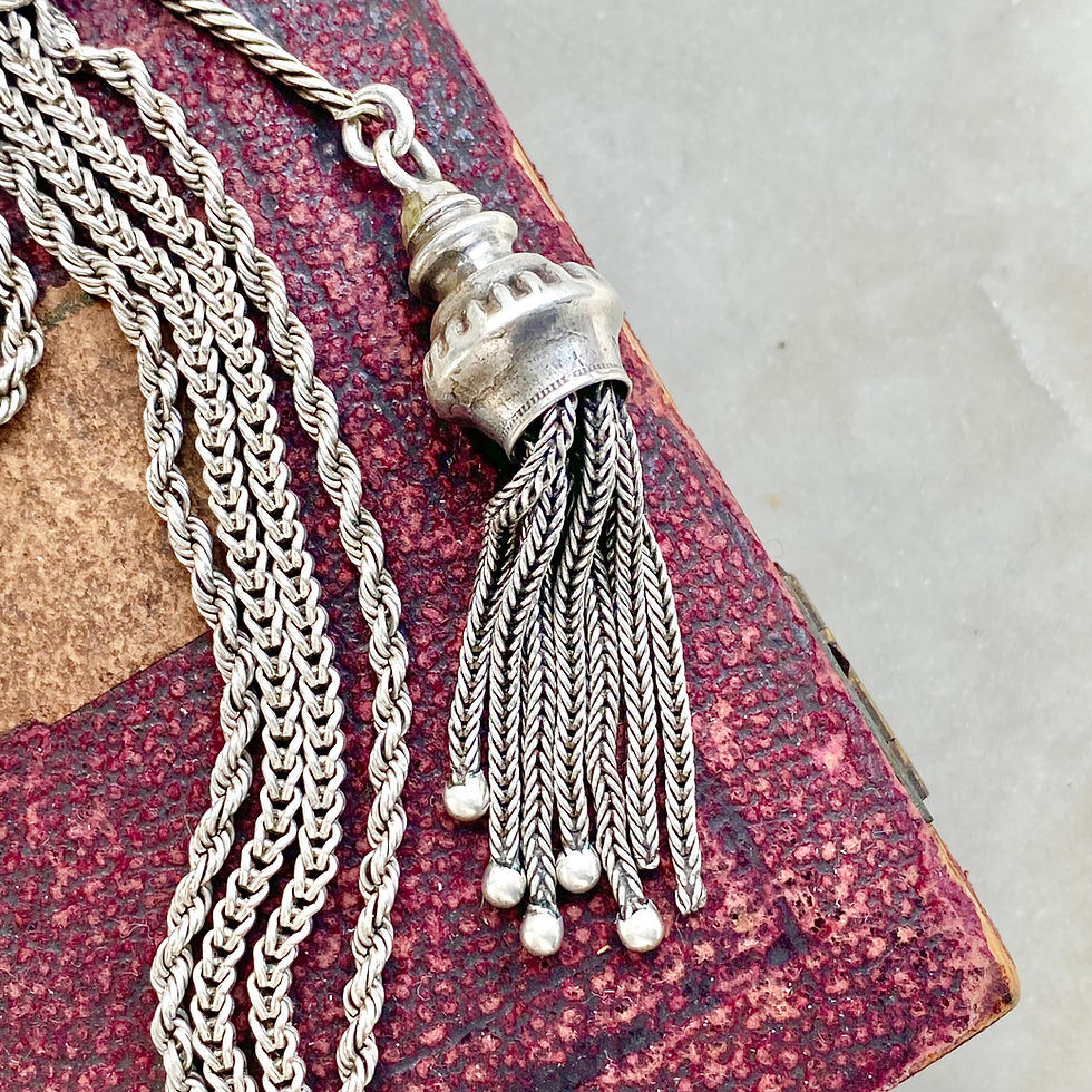 Thumbnail: Antique silver and enamel Albertina chain with slider, dog clip and T-bar