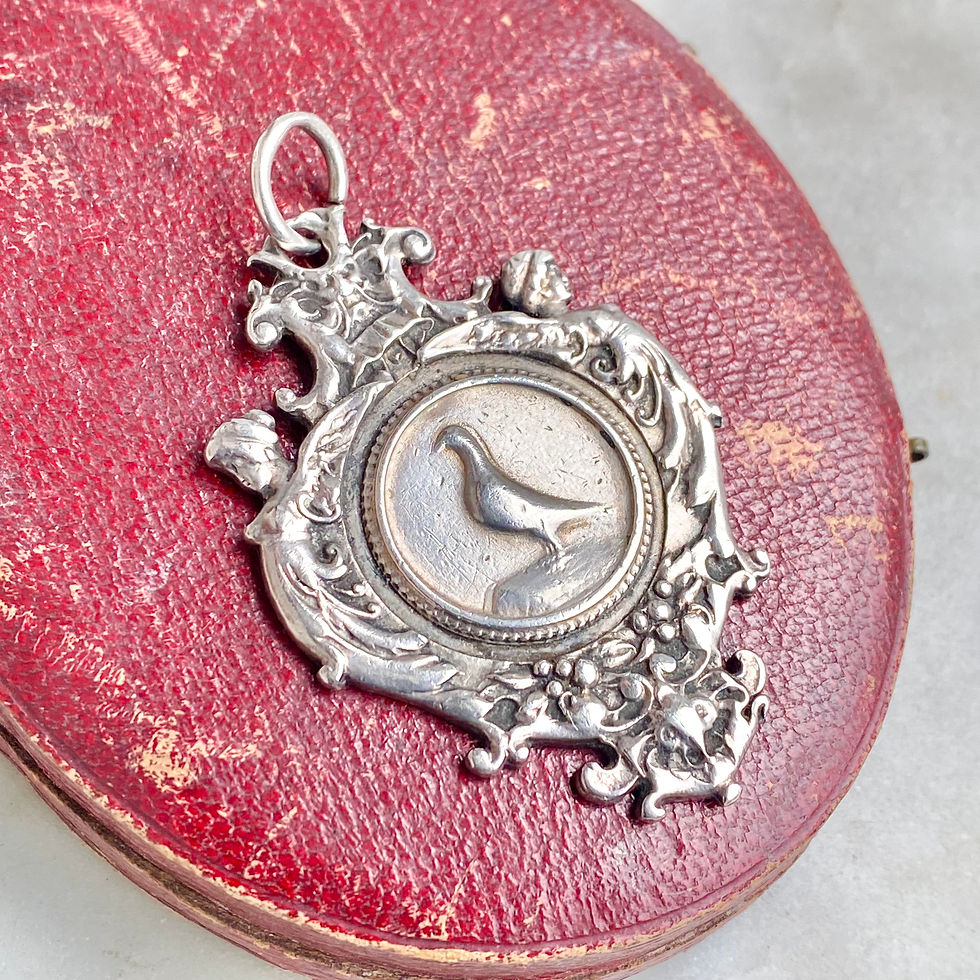 Thumbnail: Antique 1904 sterling silver pigeon/bird competition medal fob pendant