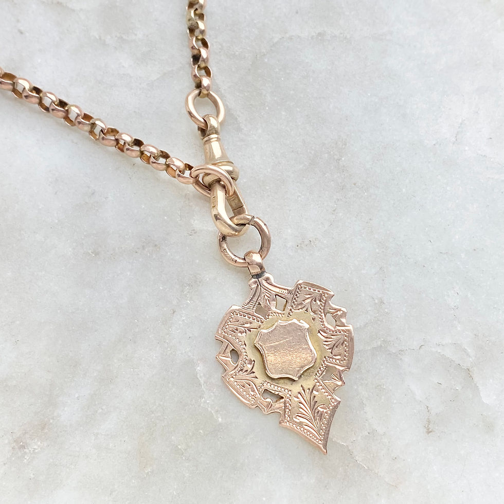Thumbnail: Antique 1908 9ct gold pointed pendant/fob with shield