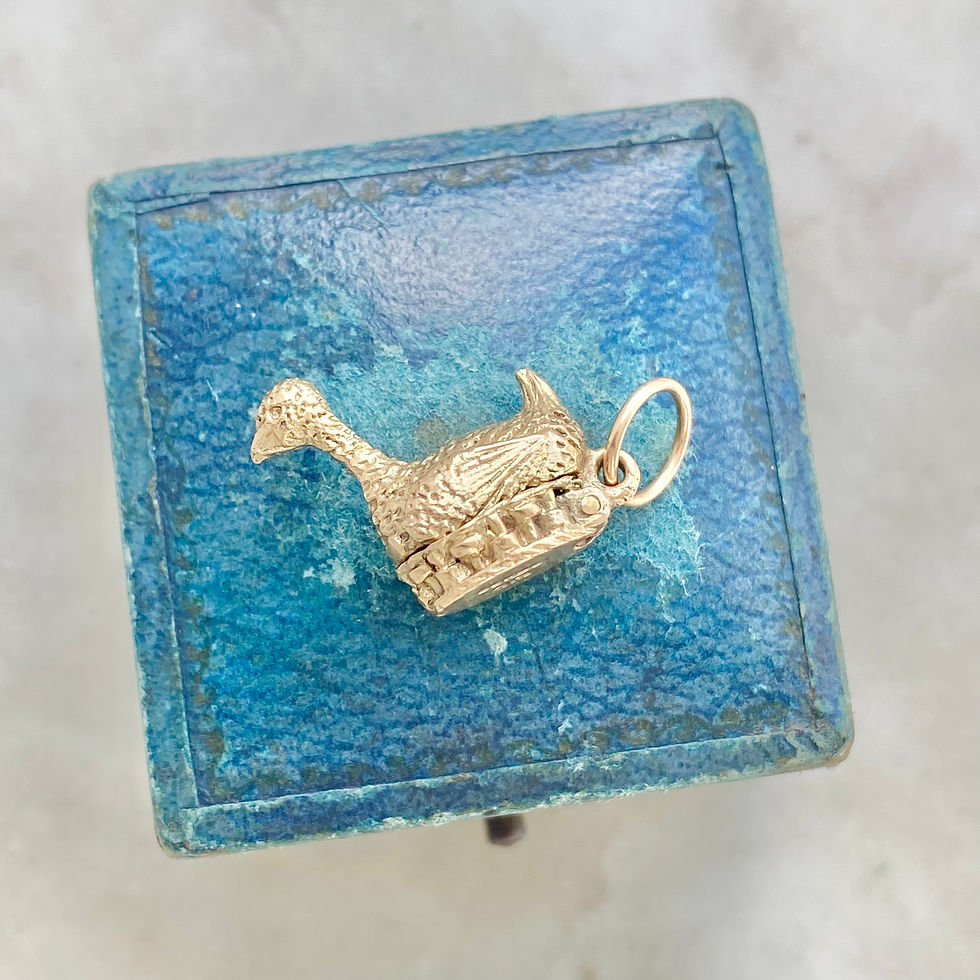 Thumbnail: Vintage 1960 9ct gold opening goose on a nest charm with golden egg