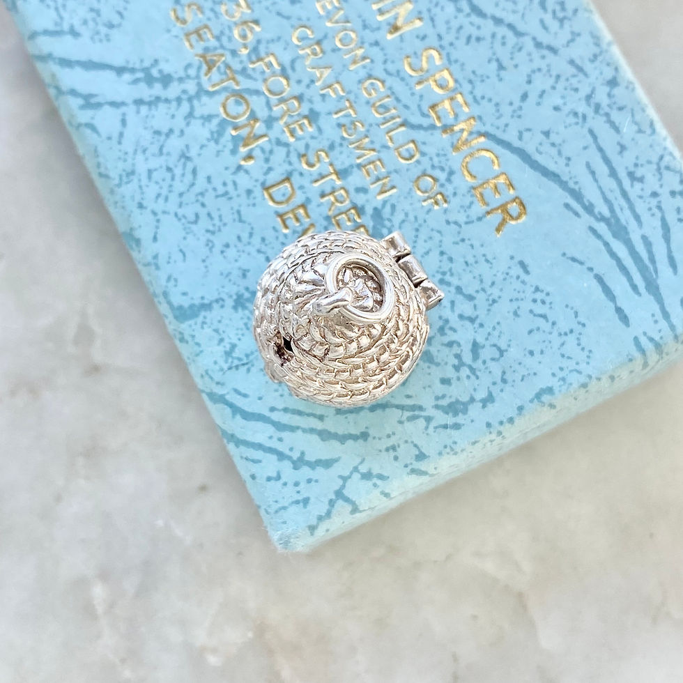 Thumbnail: Vintage sterling silver opening beehive charm with bee inside