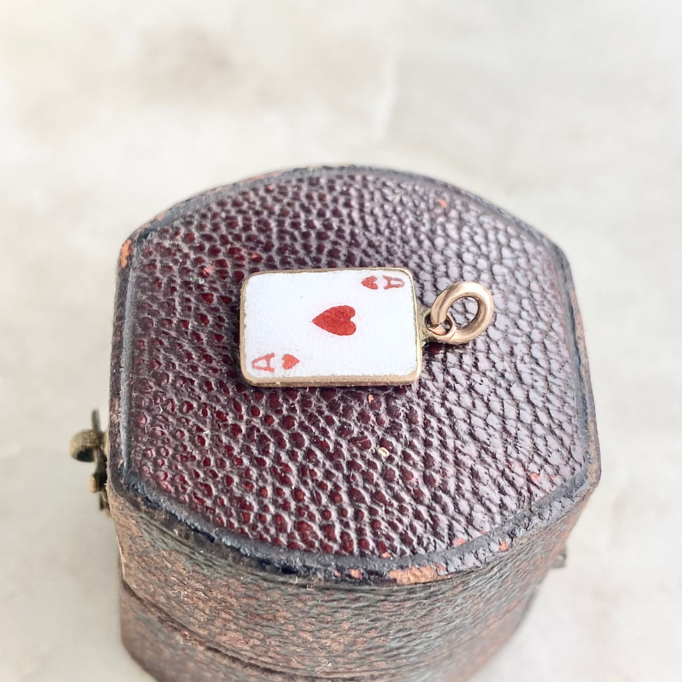 Thumbnail: Vintage rare 9ct gold and enamel Ace of Hearts playing card charm