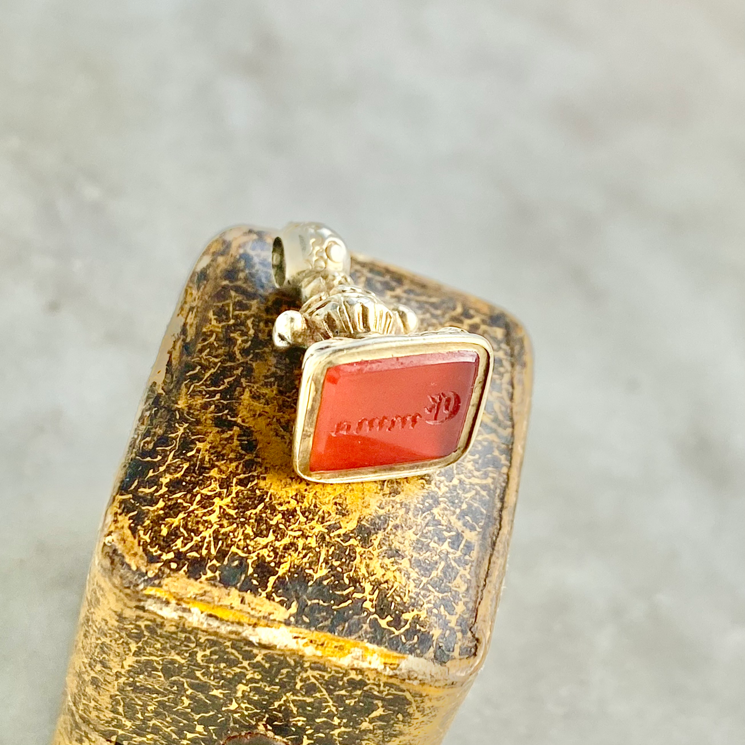 Antique fob pendant with carved carnelian 'Emma'