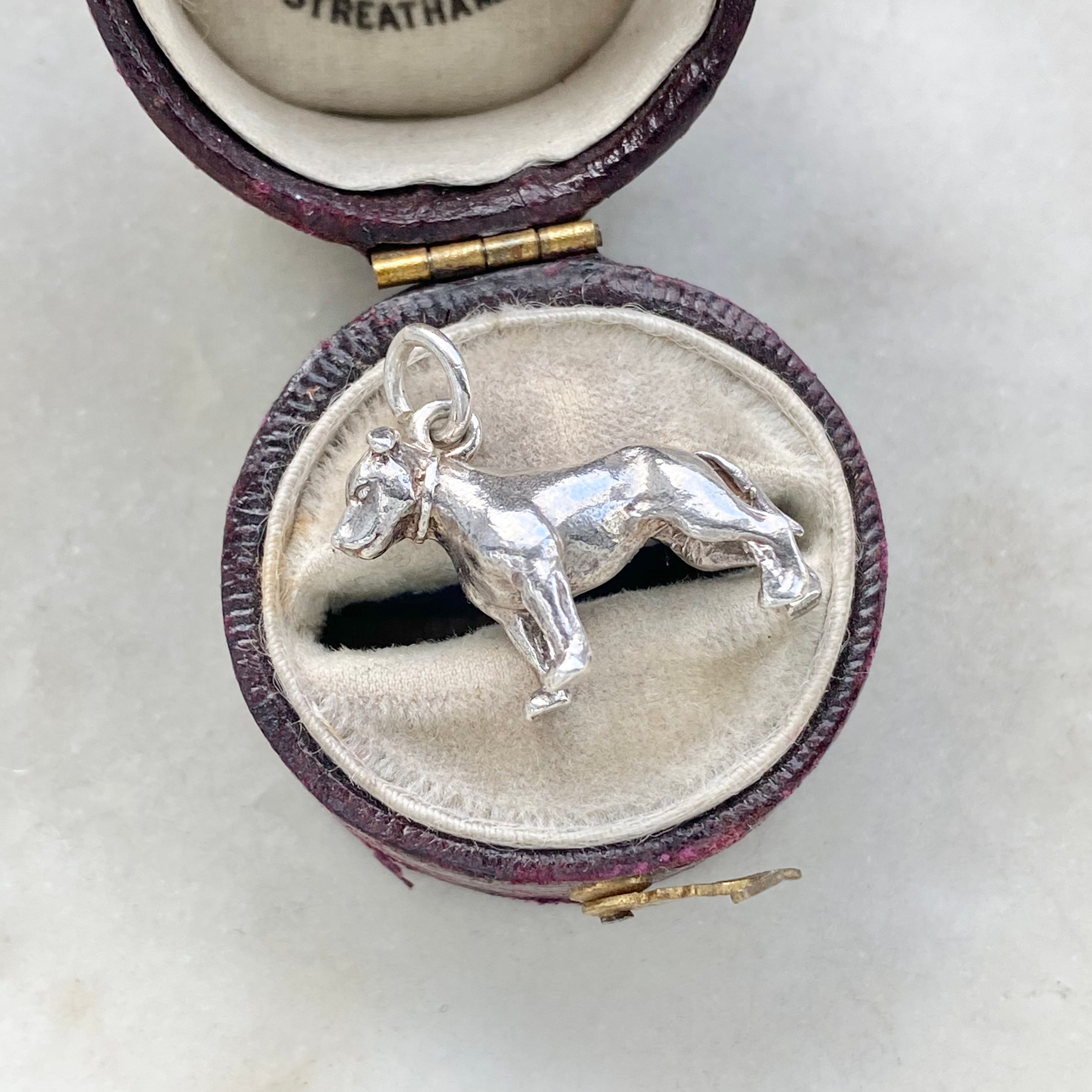 Vintage solid sterling silver dog charm - bully breed