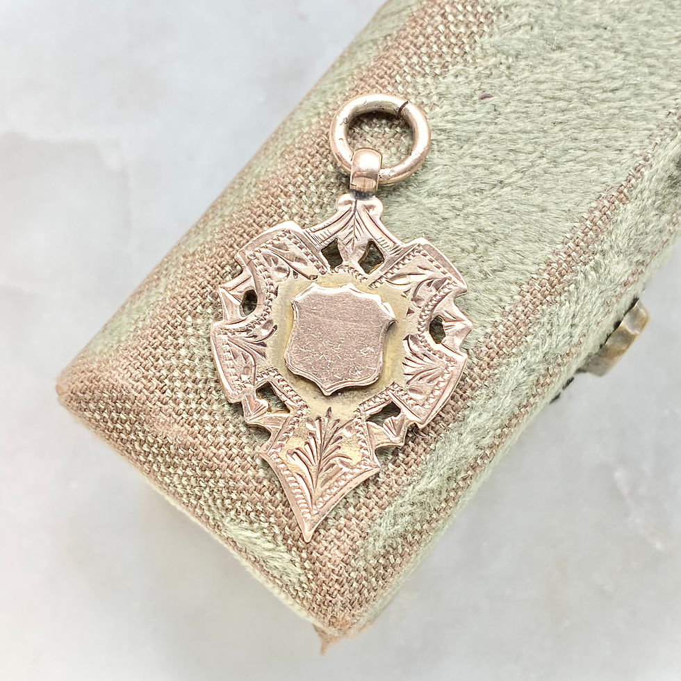 Thumbnail: Antique 1908 9ct gold pointed pendant/fob with shield