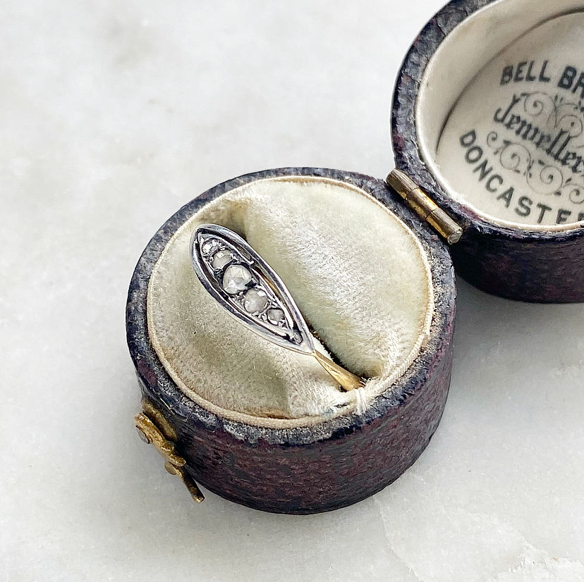 Thumbnail: Antique 18ct gold rose cut diamond five stone ring