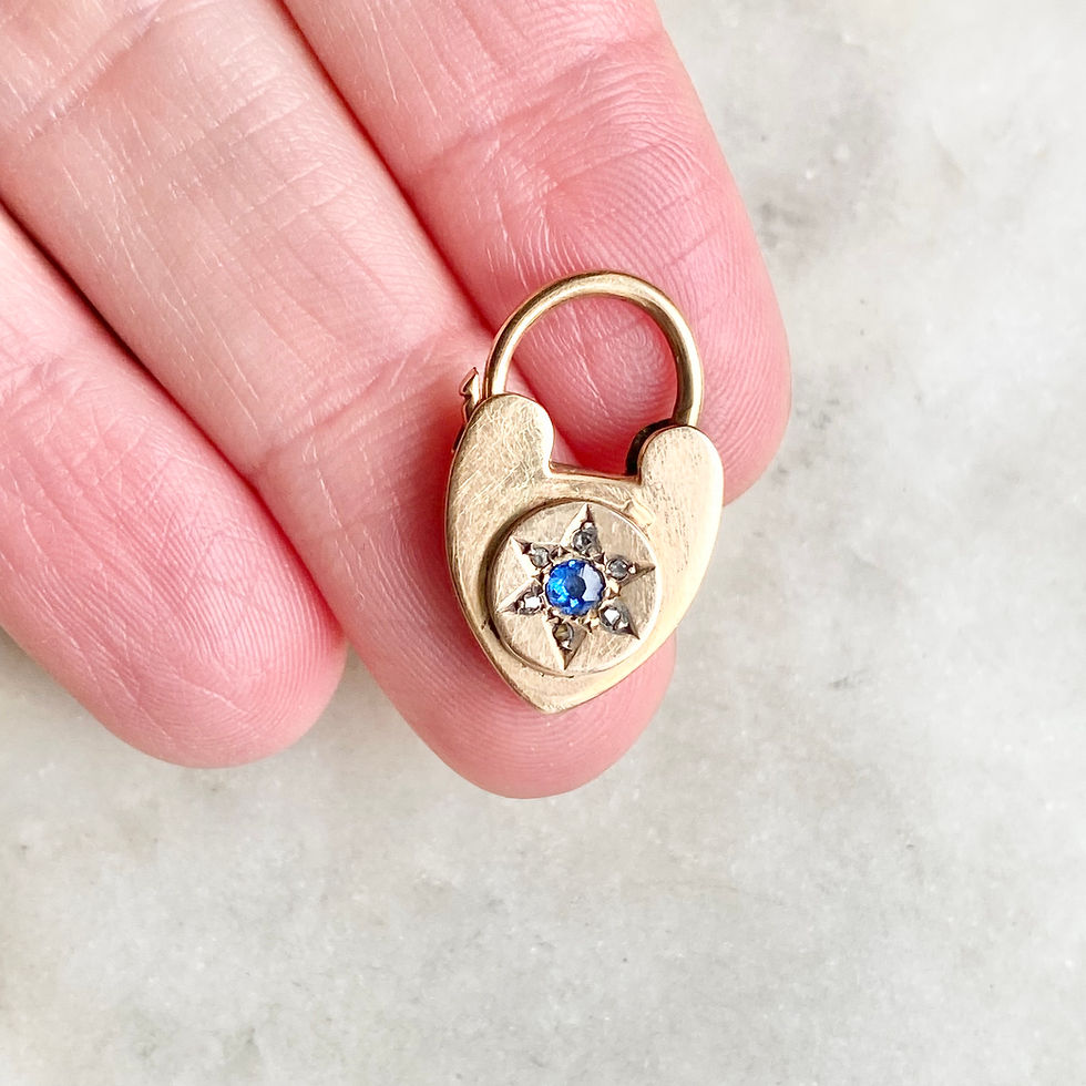Thumbnail: Vintage 9ct gold heart padlock with diamond and blue glass star design