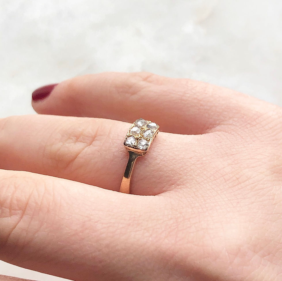 Thumbnail: Vintage 9ct rose gold and rose cut diamond double row ring