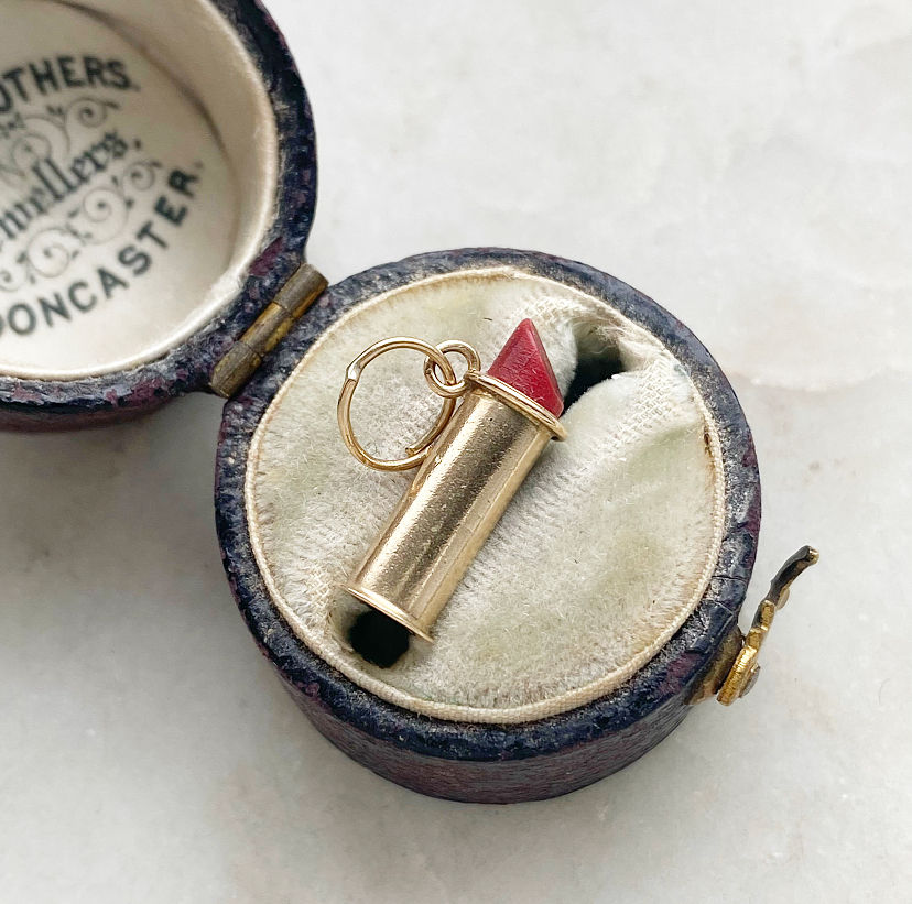 Vintage 1960 9ct gold lipstick charm