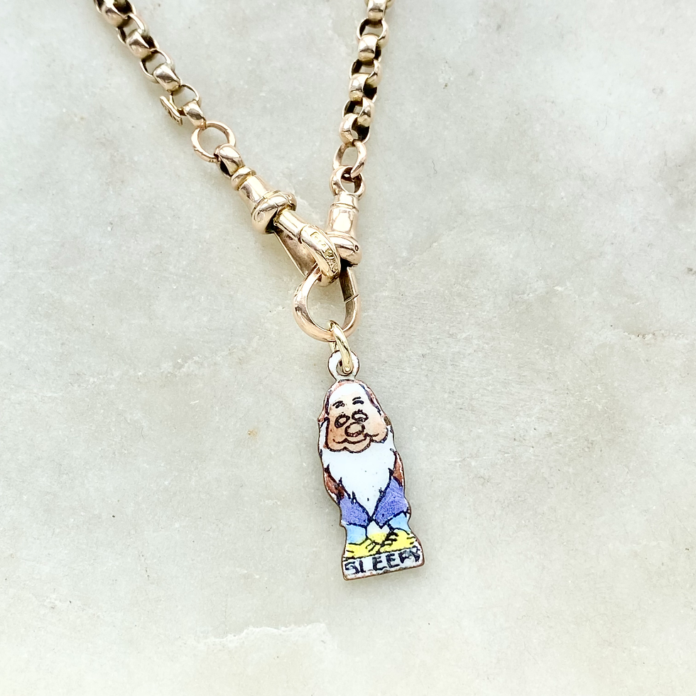 Thumbnail: Vintage rare enamel, brass and gold Snow White and Seven Dwarfs Sleepy charm