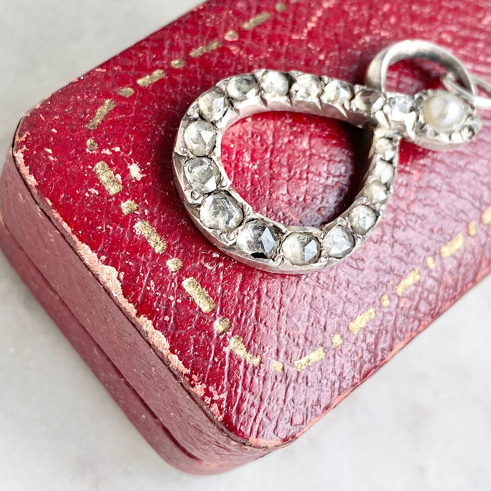 Thumbnail: Antique silver and rose cut paste set infinity snake charm/pendant