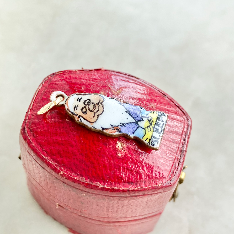 Thumbnail: Vintage rare enamel, brass and gold Snow White and Seven Dwarfs Sleepy charm