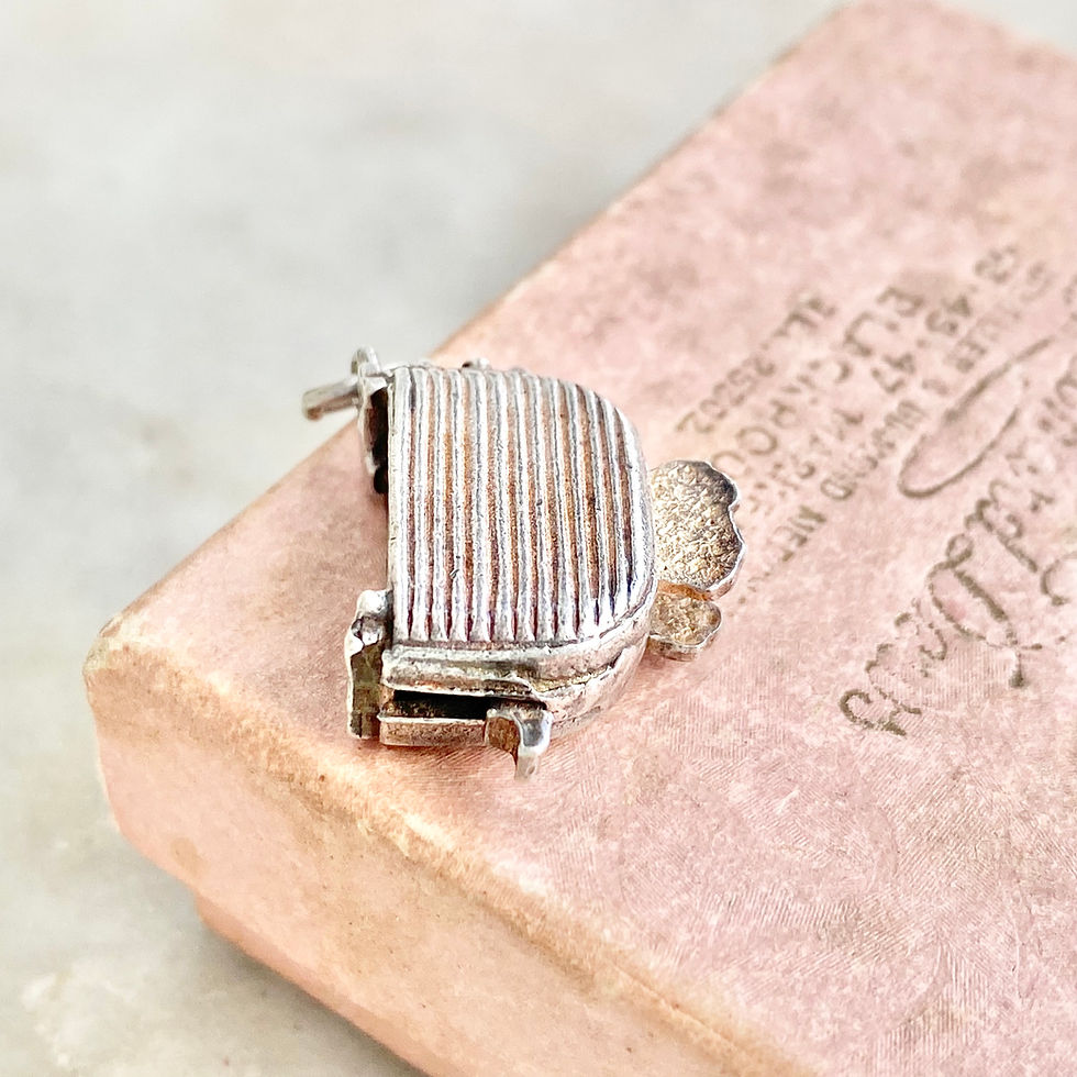 Thumbnail: Vintage sterling silver moving toaster charm with toast that pops up