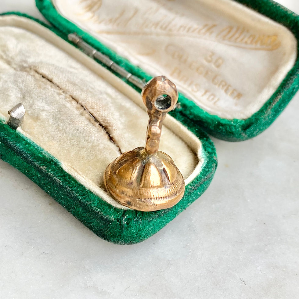 Thumbnail: Vintage glass, base metal seal fob 'Separated but not disunited' hearts