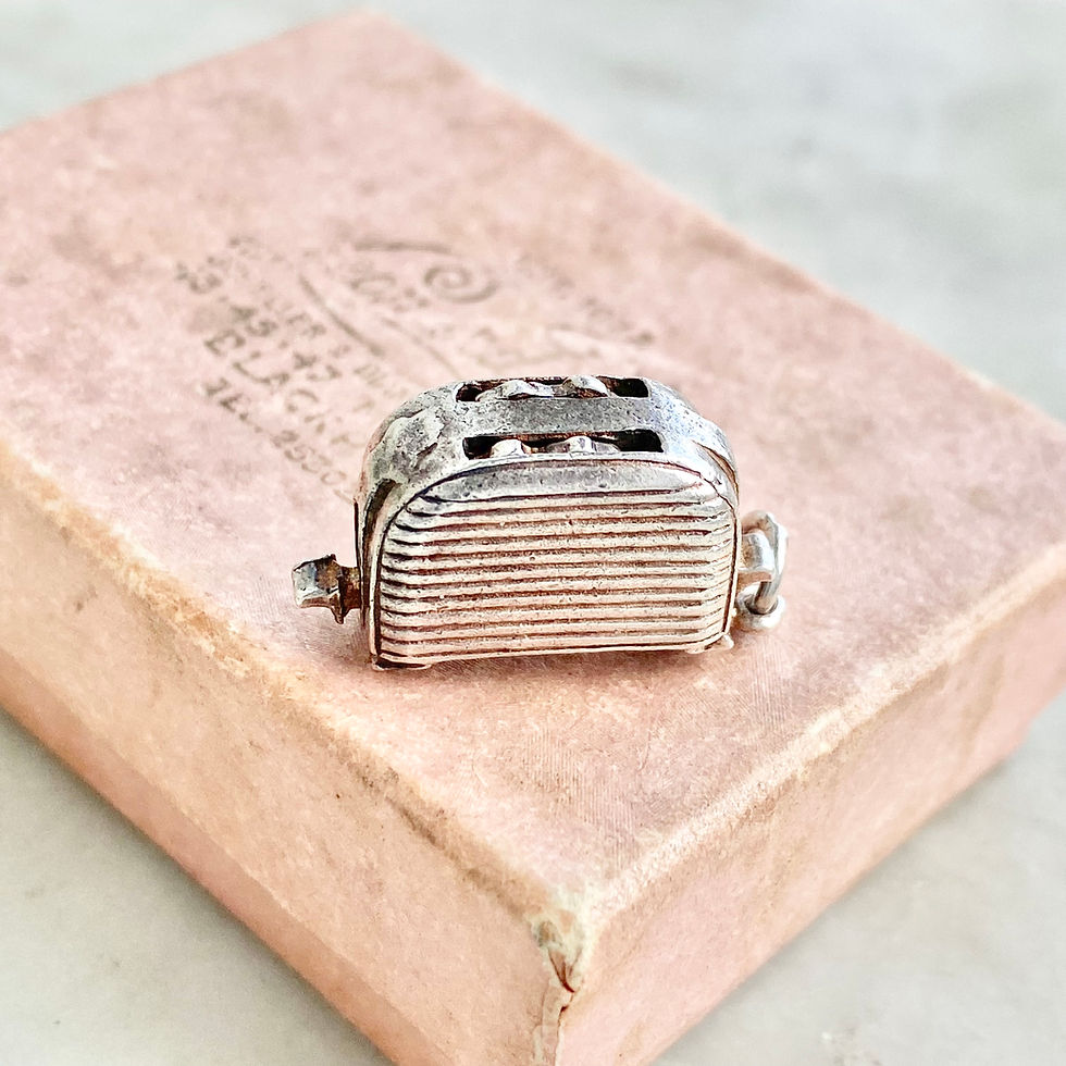 Thumbnail: Vintage sterling silver moving toaster charm with toast that pops up