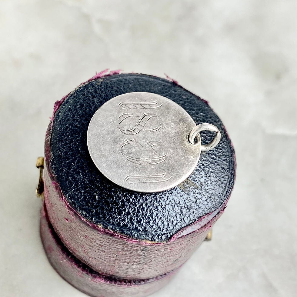 Thumbnail: Antique Victorian silver '1891'/'Salie' hand engraved love token pendant/charm