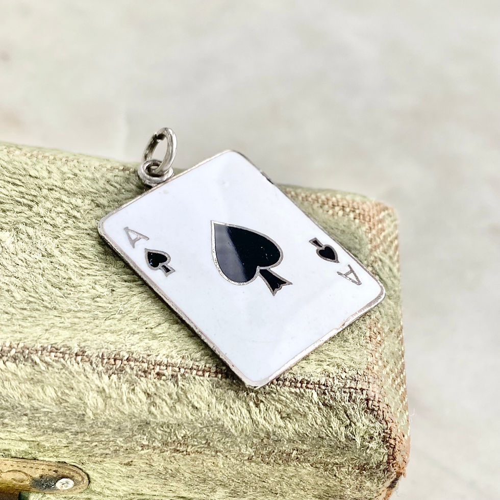 Thumbnail: Vintage sterling silver and enamel large Ace of Spades playing card charm