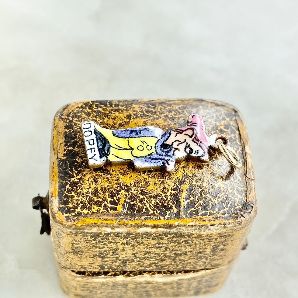Thumbnail: Vintage rare enamel, brass and gold Snow White and Seven Dwarfs Dopey charm