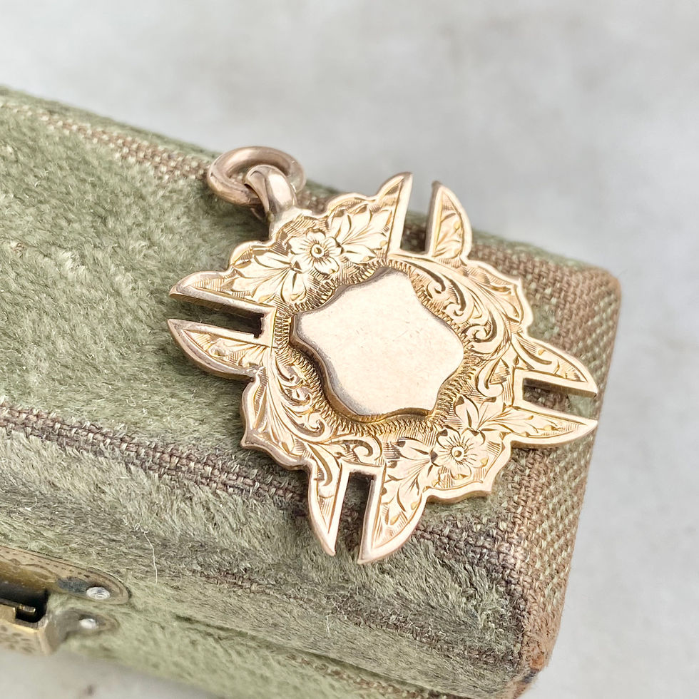 Thumbnail: Antique 1919 heavy 9ct gold floral pendant/fob