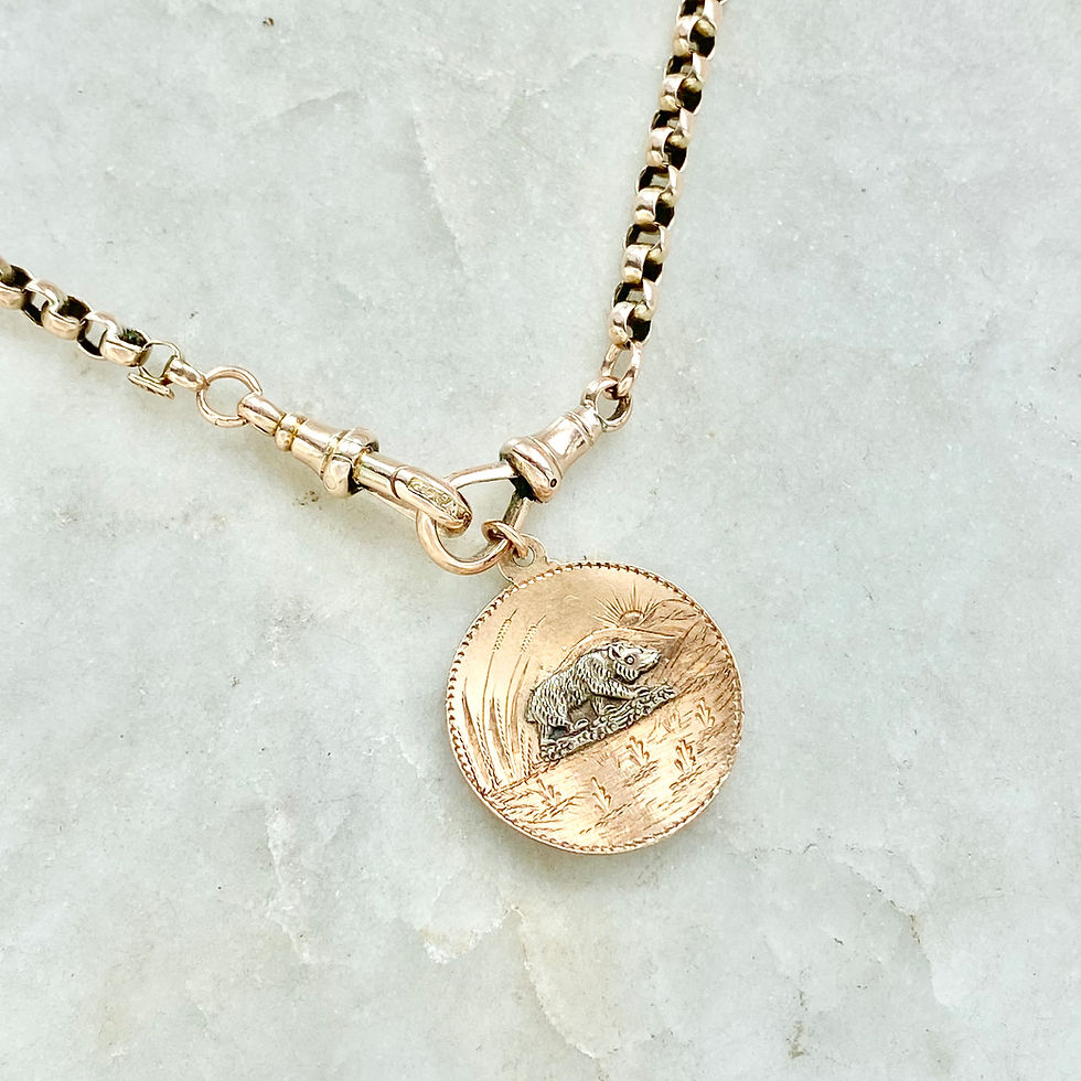 Thumbnail: Vintage gold and silver circular landscape with bear charm