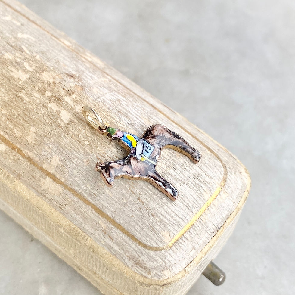 Thumbnail: Vintage 9ct gold and enamel racing horse and jockey charm - you're a dark horse
