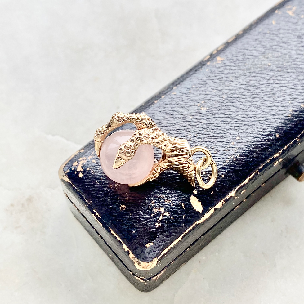 Thumbnail: Vintage 1979 9ct gold and rose quartz talon charm