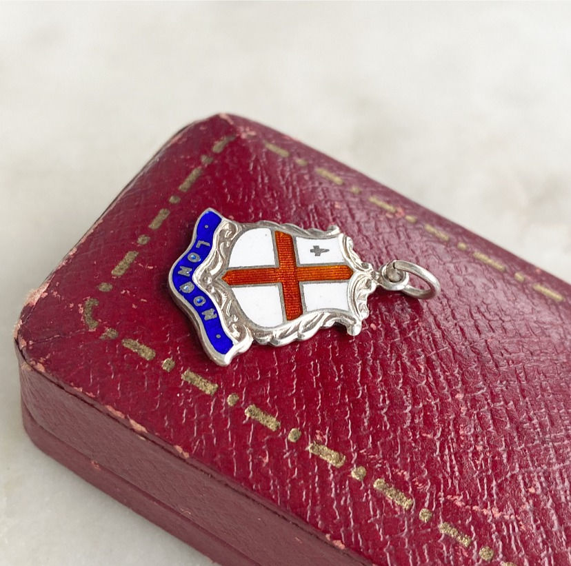 Thumbnail: Vintage sterling silver and enamel London, England shield charm