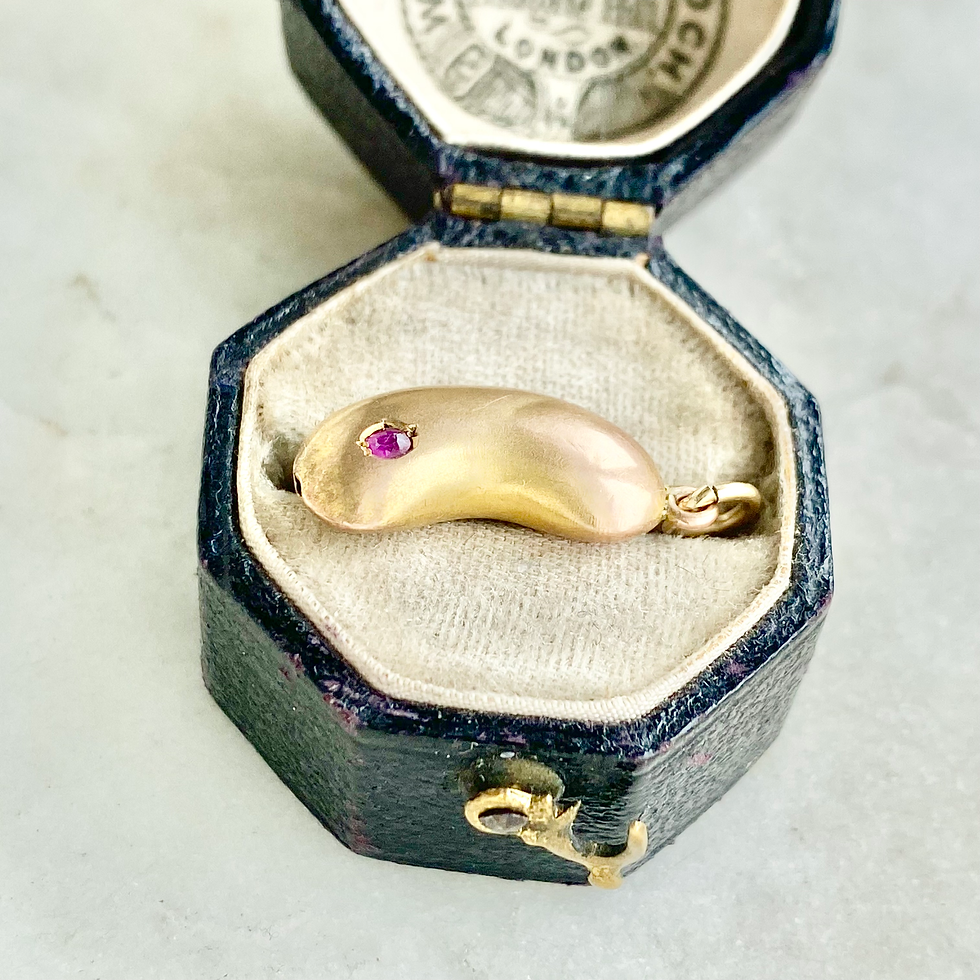 Thumbnail: Vintage 9ct gold and ruby lucky bean charm