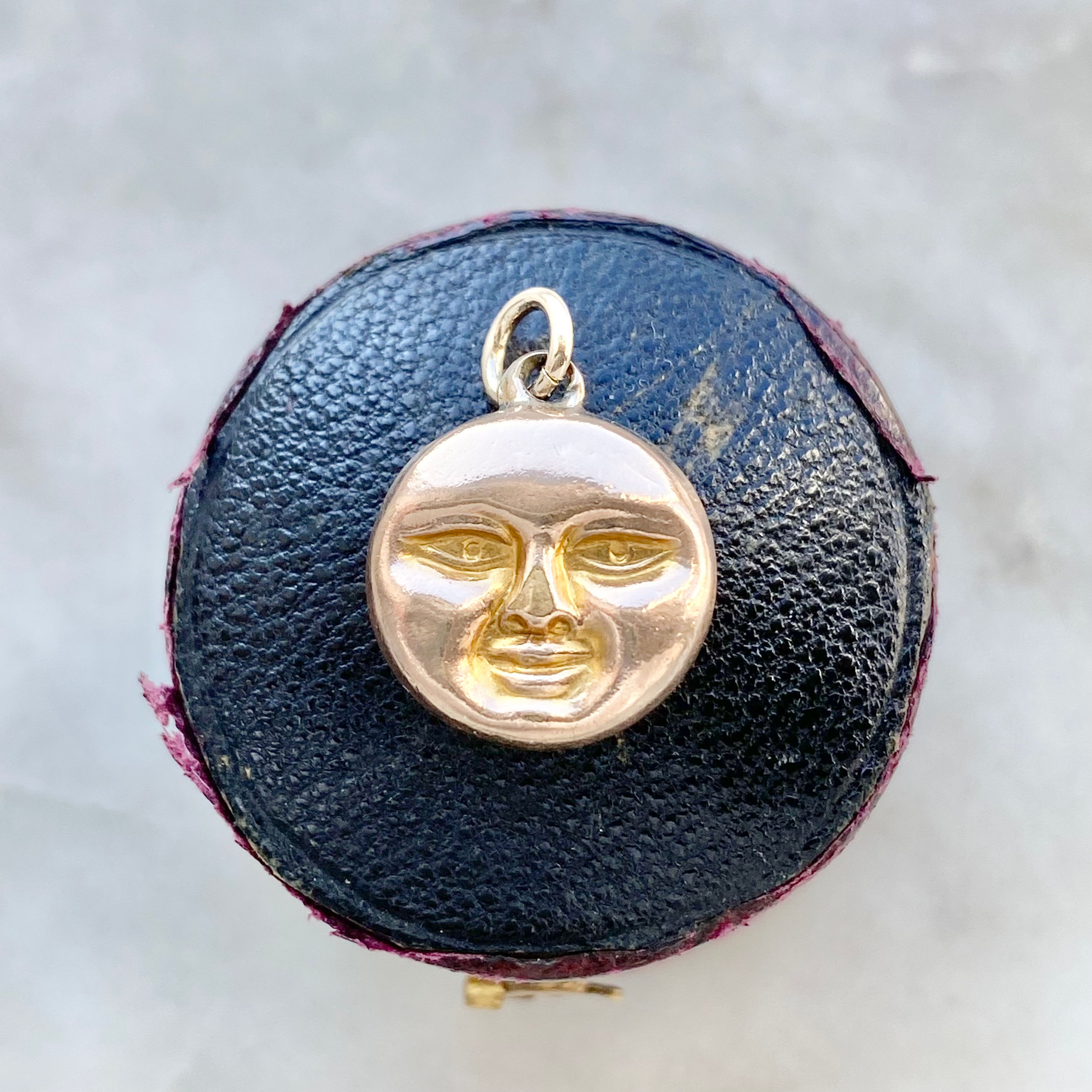 Vintage rare gold double sided man in the moon charm