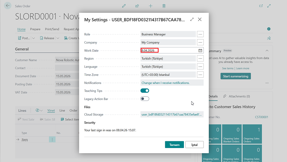 Business Central tarih formülü kurulumu