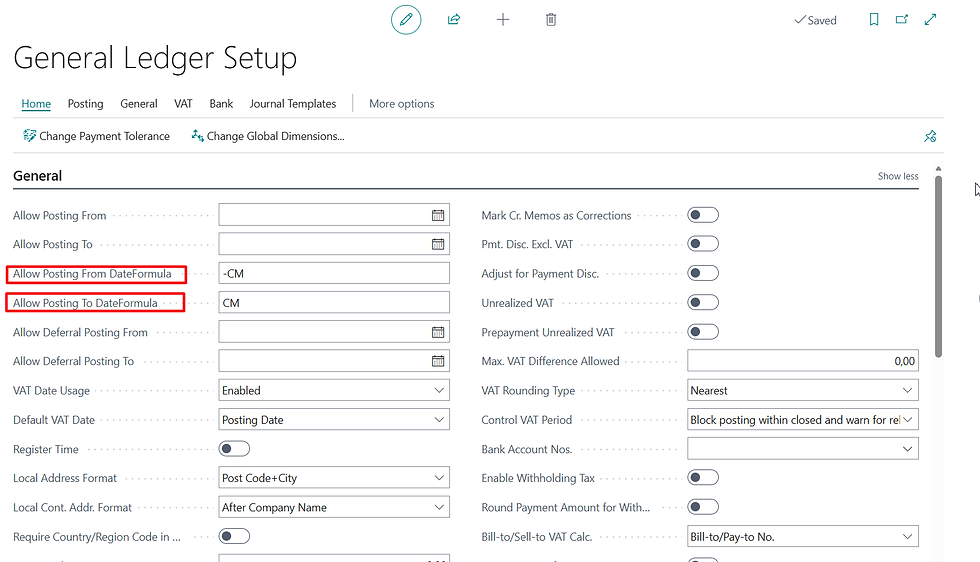 Business Central tarih formülü kurulumu
