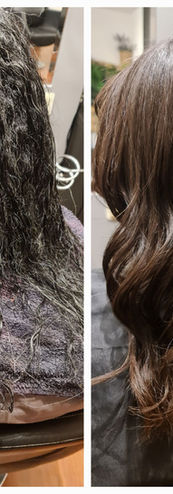 Before and after curly hair Keratinbehandling Oslo Douglas Lima Hair Frisør transformation.