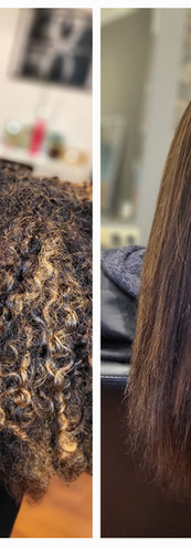 Before and after curly hair Keratinbehandling Oslo Douglas Lima Hair Frisør