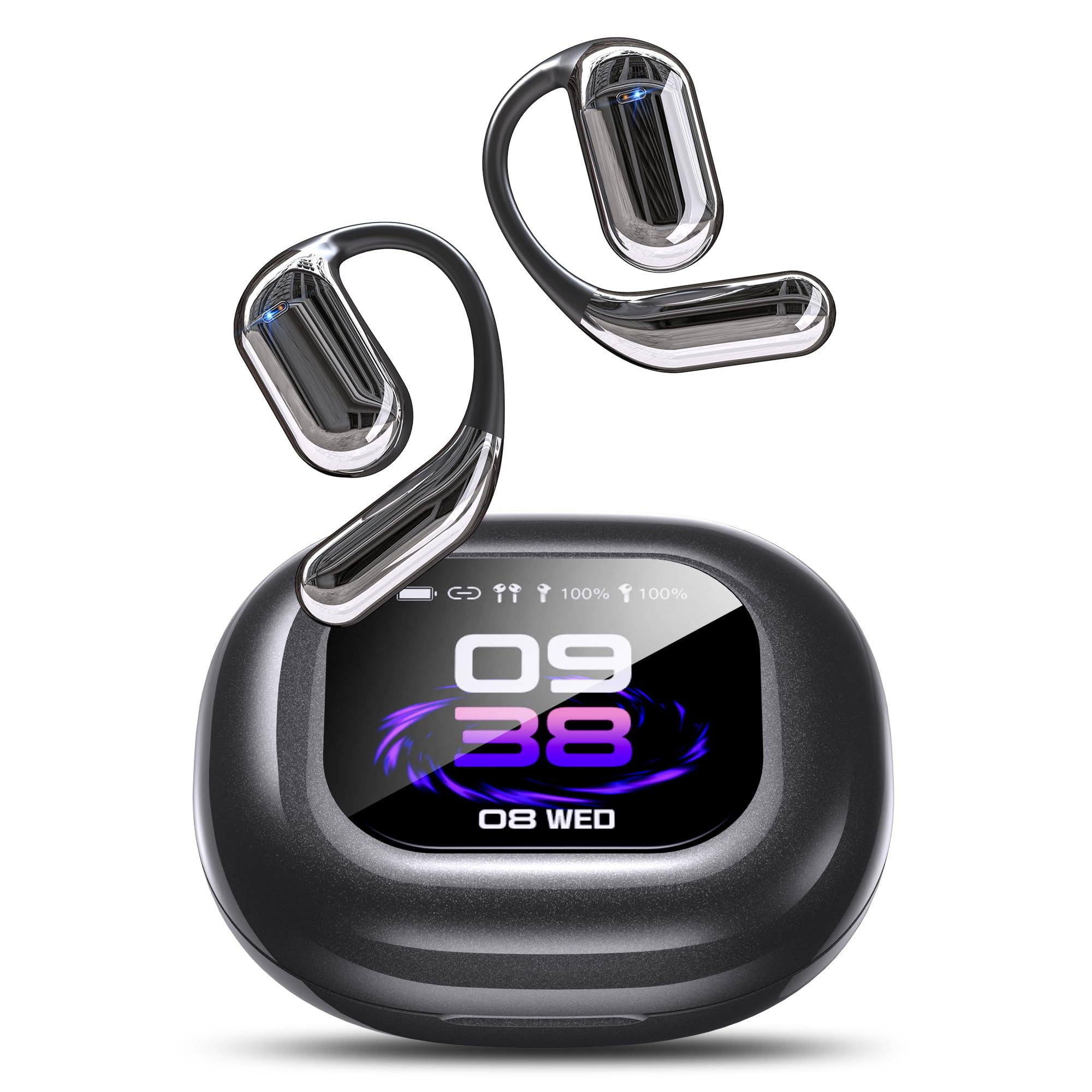 EUQQ AI Language Translation Earbuds OWS LCD Touchscreen Real-Time Headphones Tr
