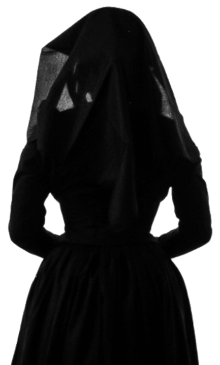 Lady in black 17th century mourning dress