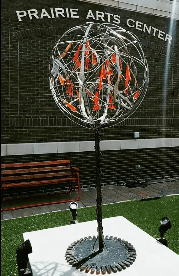 The fire within sculpture by mike fluent grant by mid-nebraska community foundation on display at the Prairie Arts Center in North Platte Nebraska