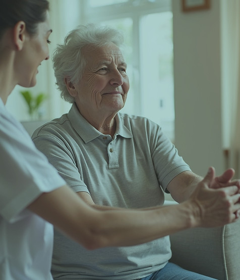 A physiotherapist gently assisting an el