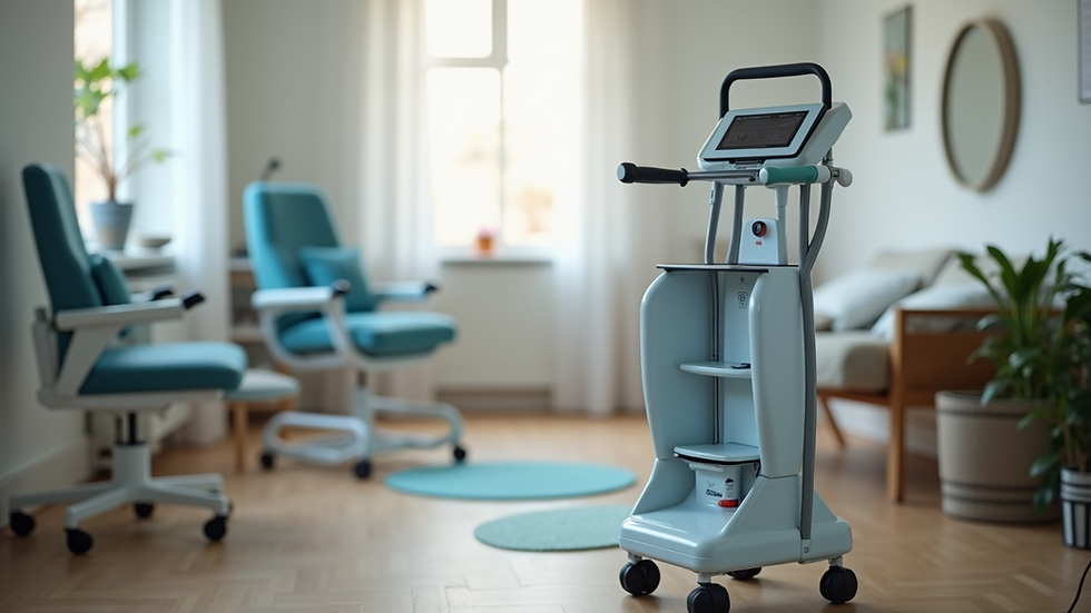 Close-up view of physiotherapy equipment arranged neatly in a home setting