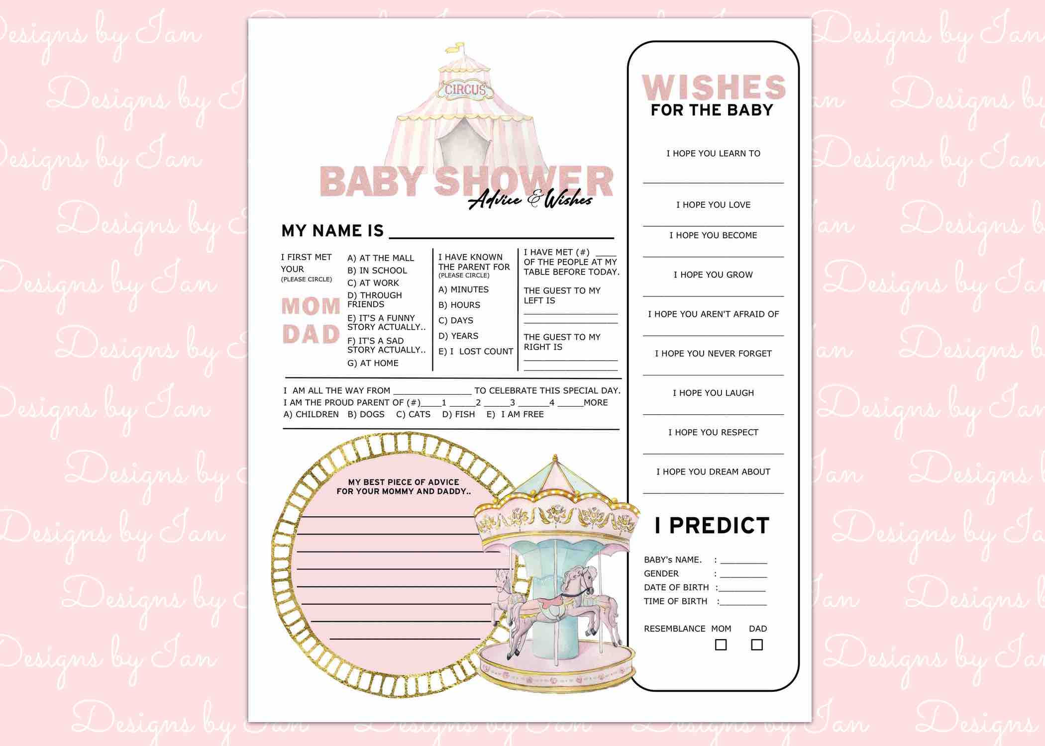 Circus Baby Shower Advice & Wishes Printable