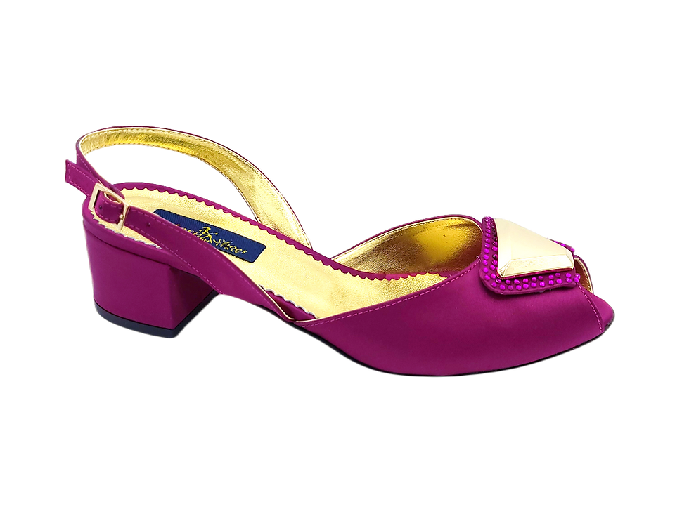 Thumbnail: Miley low-heeled magenta wedding shoes and matching bag set