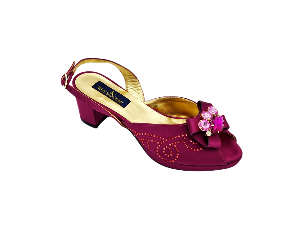 Thumbnail: Sophie, low-heeled platform magenta wedding shoes and matching bag