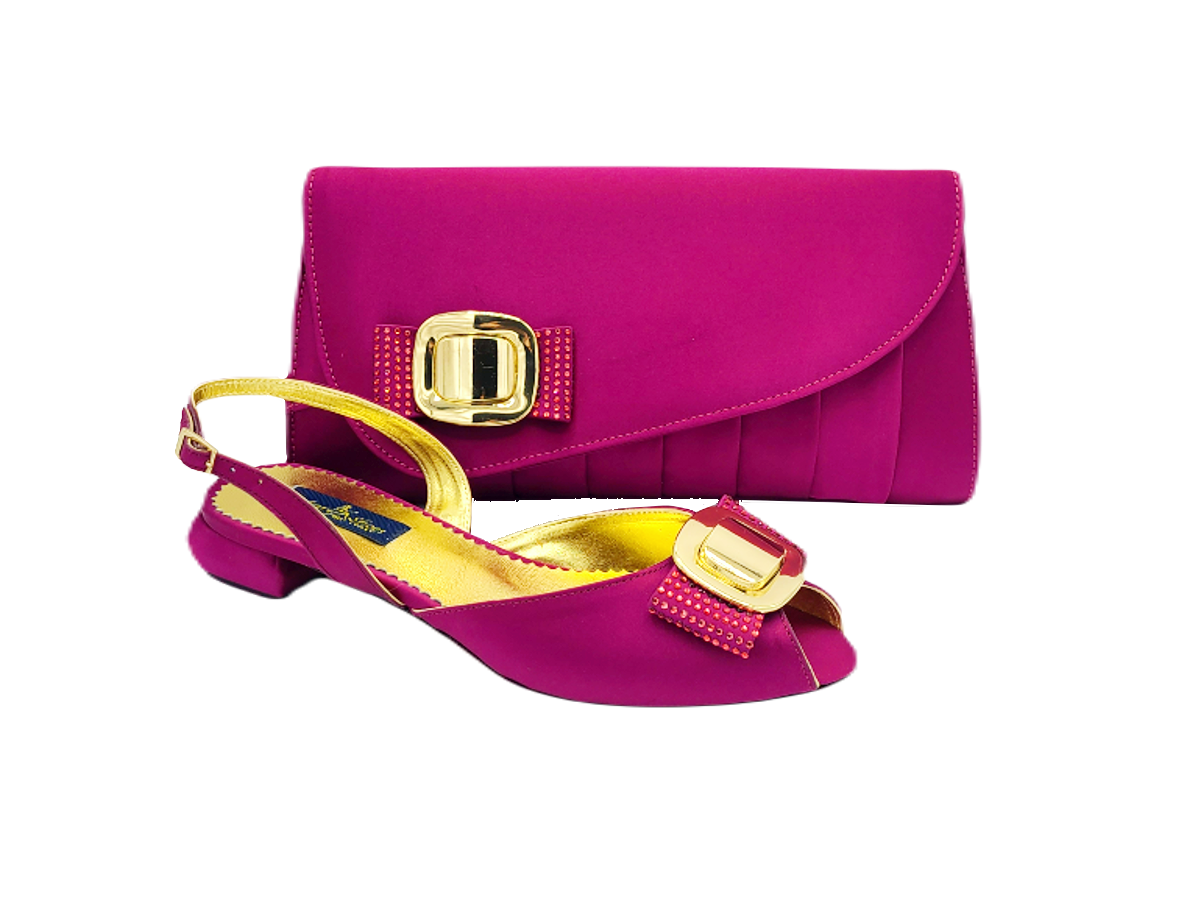 Ayla, flat magenta shoes and matching bag set