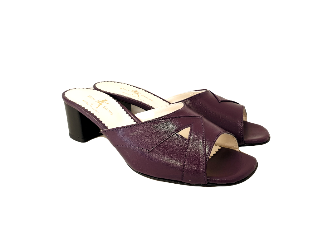 Barbara, purple mid block heel sandals