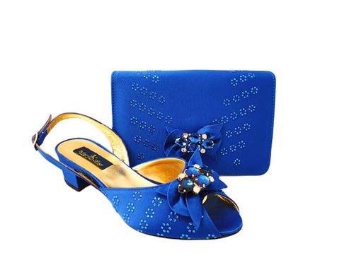 Stella, low heeled blue wedding shoes and matching bag set | Mary Shoes