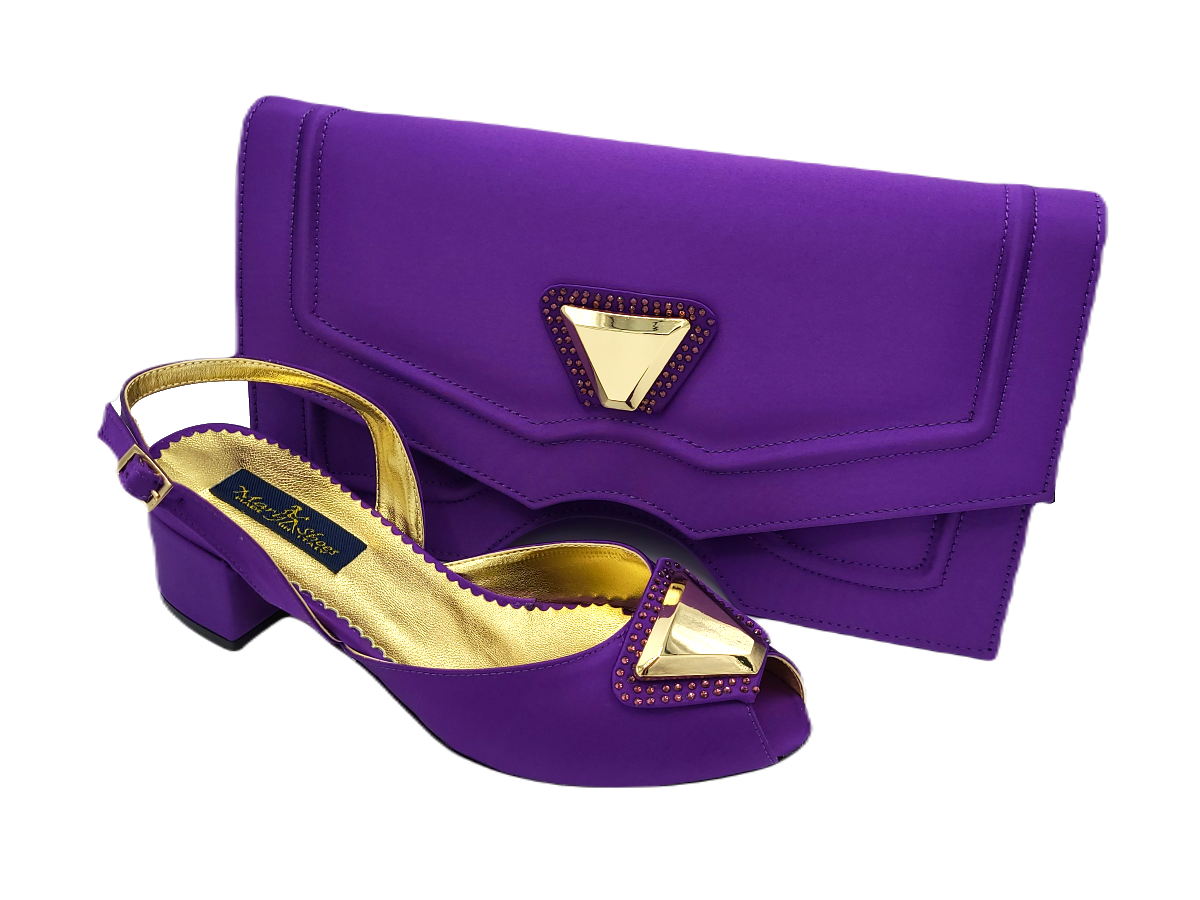 Miley low-heeled purple wedding shoes and matching bag set