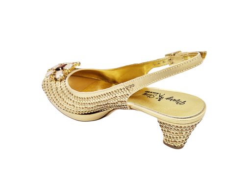 Maya, fabulous gold low heeled wedding shoes and matching bag