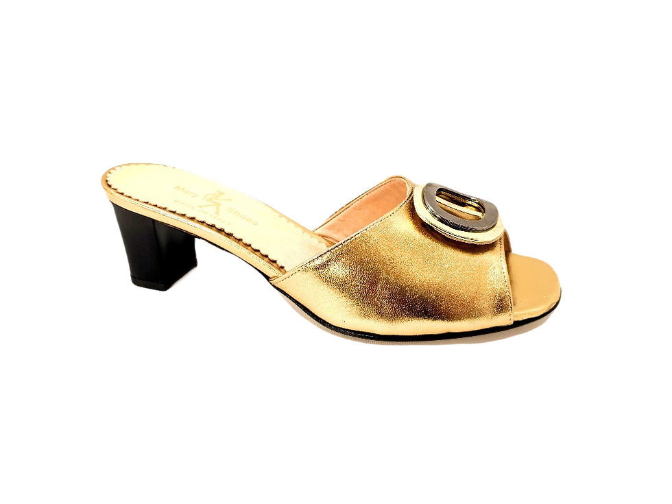 Thumbnail: Olivia, gold mid block heel sandals