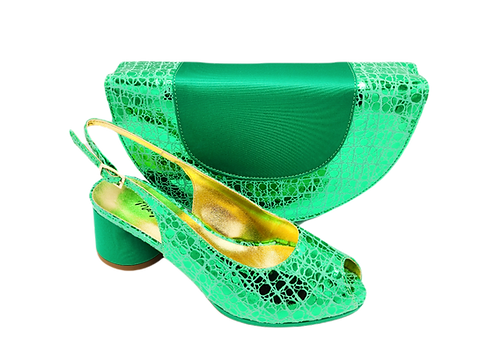 green emerald velvet dress Green Rhinestone Shoes with Matching Bag