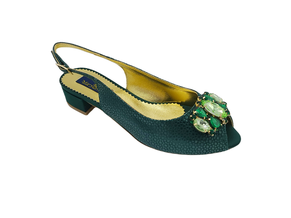 Thumbnail: Camilla, emerald flat wedding shoes and matching bag set
